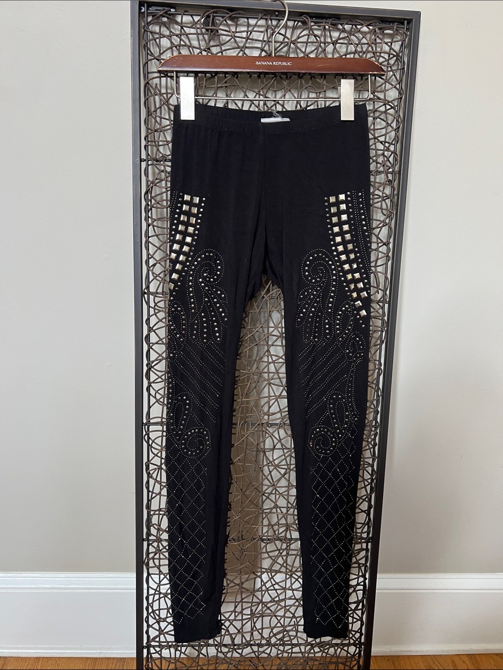 Vocal Apparel Silver Metal Stud embellish Black Jersey legging Dolly Parton S